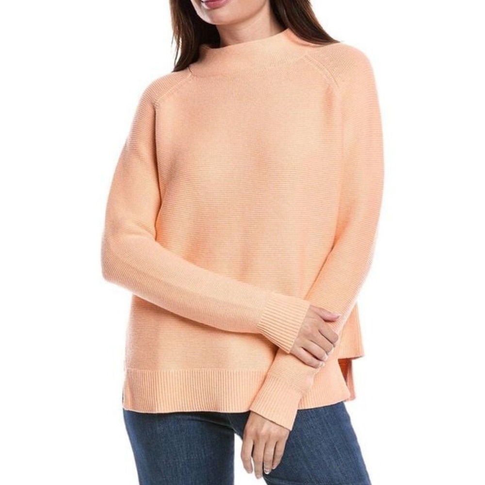 Forte Cashmere Peach Mock Neck Boxy Tunic‎ Cotton Sweater Coastal Capsule Cozy L